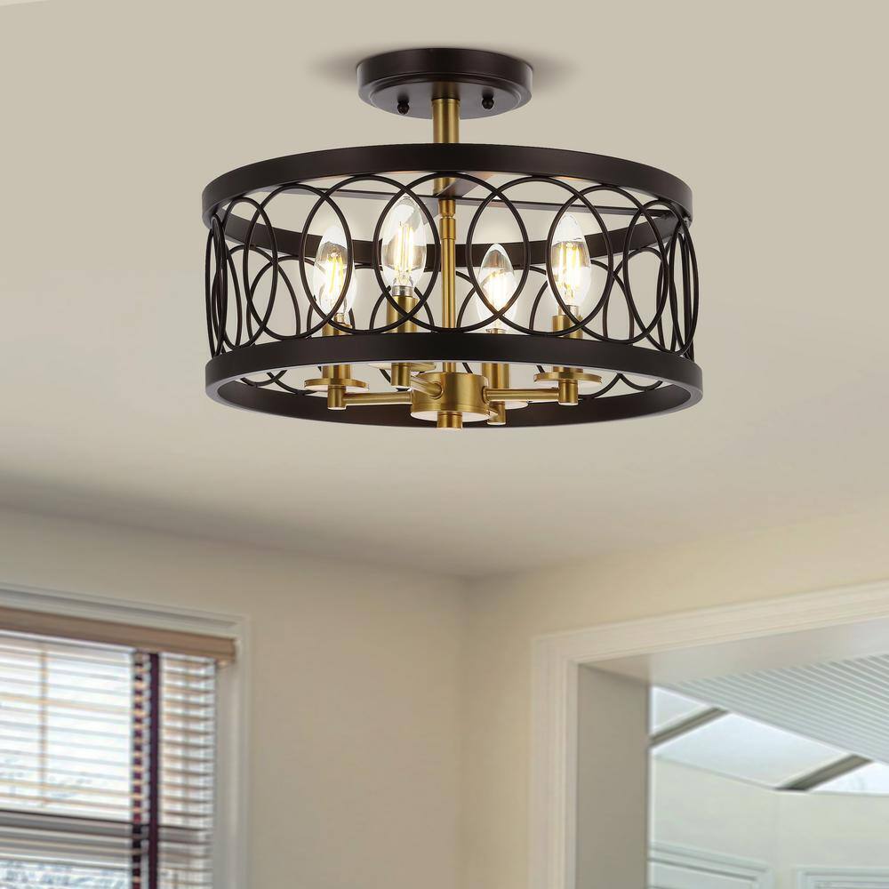 JONATHAN Y Sylvain Oil Rubbed Bronze/Brass Gold Metal LED Semi-Flush Mount