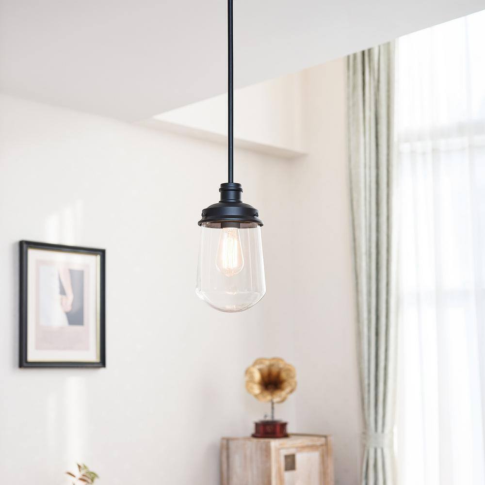 Globe Electric Abraham 1-Light Matte Black Pendant Light with Clear Glass Shade