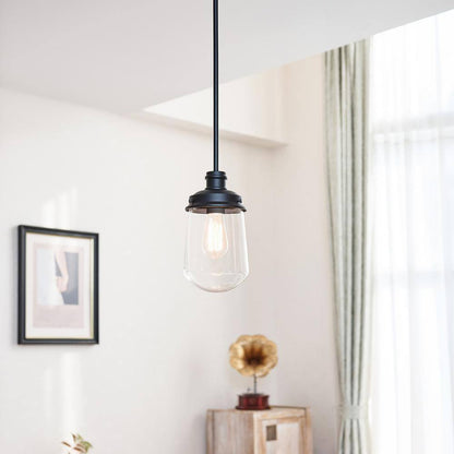 Globe Electric Abraham 1-Light Matte Black Pendant Light with Clear Glass Shade