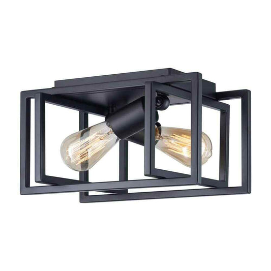 Merra 12 in. 2-Light Matte Black Open Geometric Frame Flush Mount