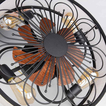 TOZING Indoor Bronze Fabric Farmhouse Flush Ceiling Fan w/ Light Kit and Remote