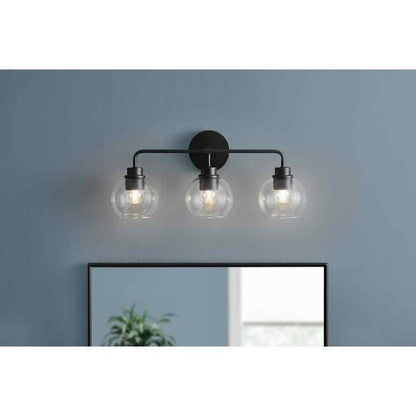 Hampton Bay Vista Heights 3-Light Matte Black Vanity Light w/ Clear Glass Shade