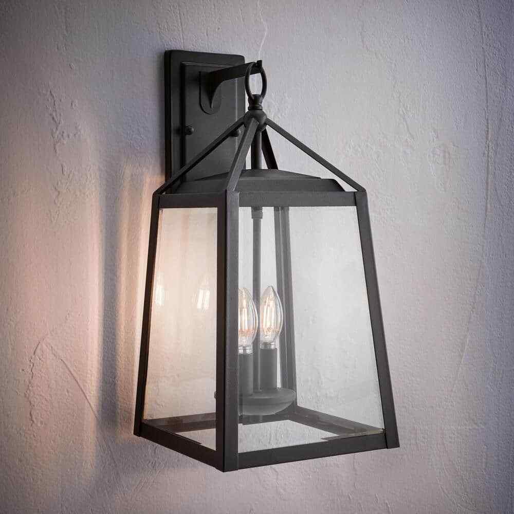 Home Decorators Blakeley Transitional 2-Light Black Outdoor Wall Lantern