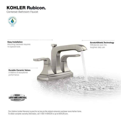 KOHLER Rubicon 4 " Centerset 2-Handle Bathroom Faucet in Vibrant Brushed Nickel