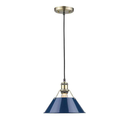Golden Lighting Orwell AB 1-Light Aged Brass Pendant with Navy Blue Shade