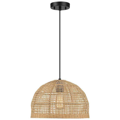 TRUE FINE Bungalo 1-Light Black/Wheat Bohemian Island Pendant w/ Rattan Shade