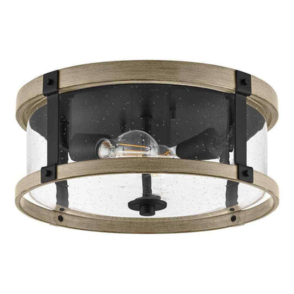 Hampton Bay Richland 2-Light Grey Wood Finish Flush Mount with Clear Seedy Glass