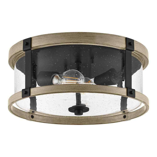 Hampton Bay Richland 2-Light Grey Wood Finish Flush Mount with Clear Seedy Glass
