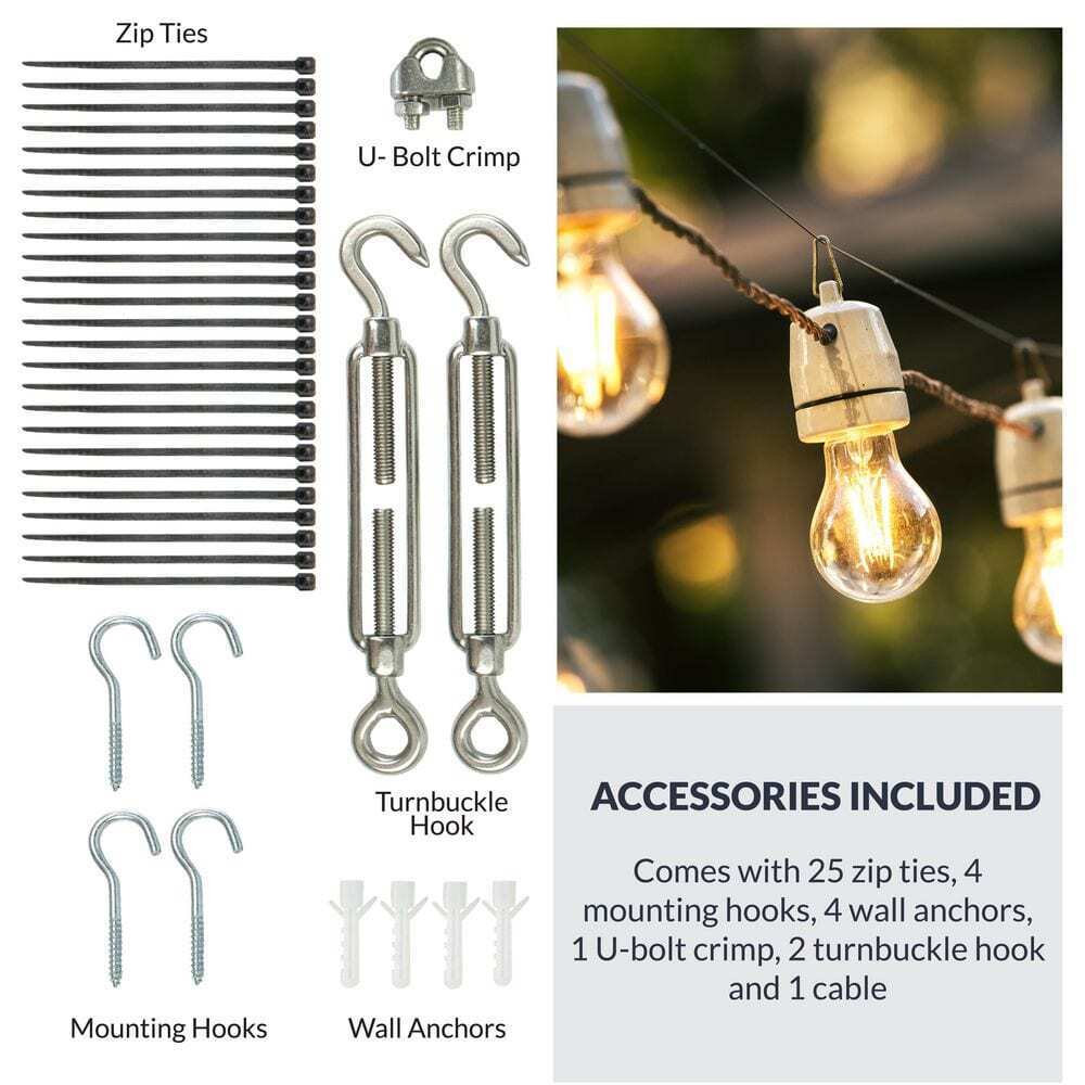 Newhouse Lighting 48 ft. String Light Hanging Kit Wire Mounting Hooks