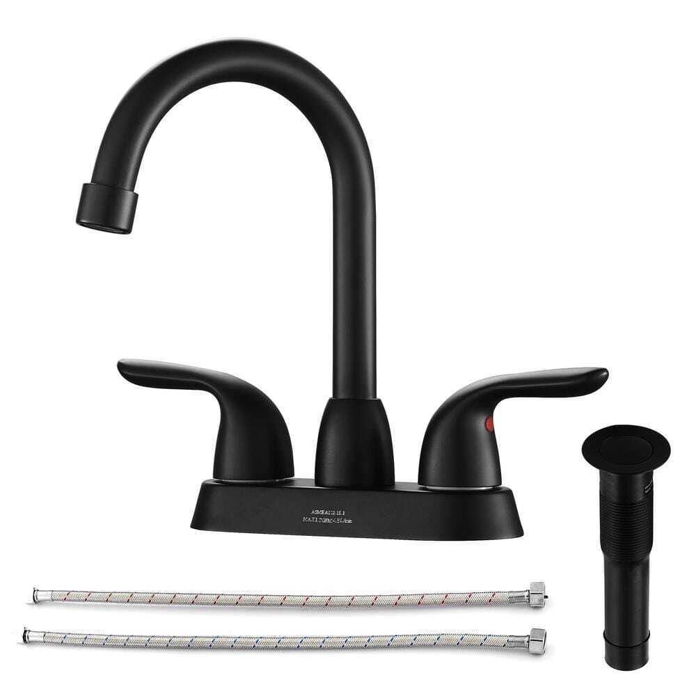 LORDEAR Double Holes 2-Handles Vessel Bathroom Faucet Matte Black Lavatory