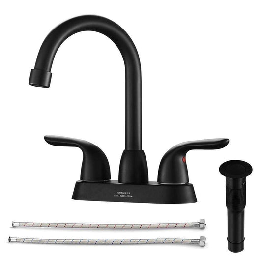 LORDEAR Double Holes 2-Handles Vessel Bathroom Faucet Matte Black Lavatory