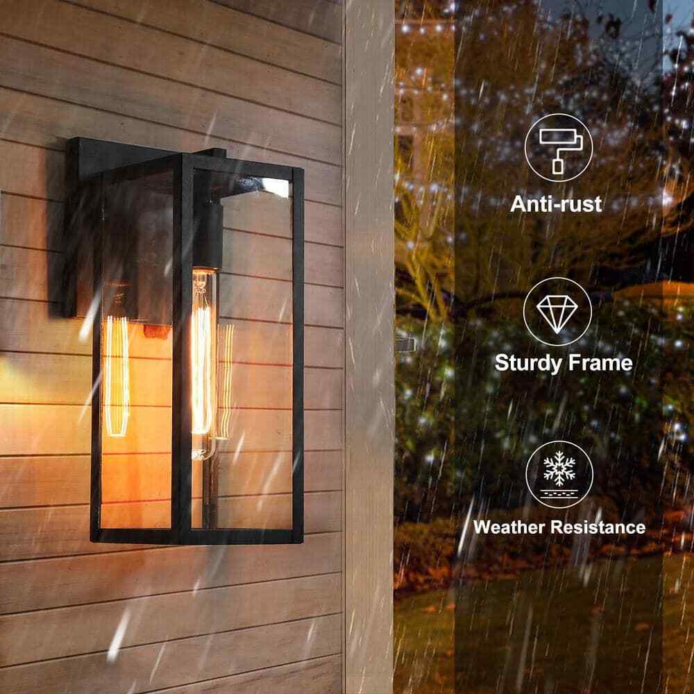 LNC Rustic Matte Black Outdoor Wall Sconce 1-Light Classic Cage Wall Lantern