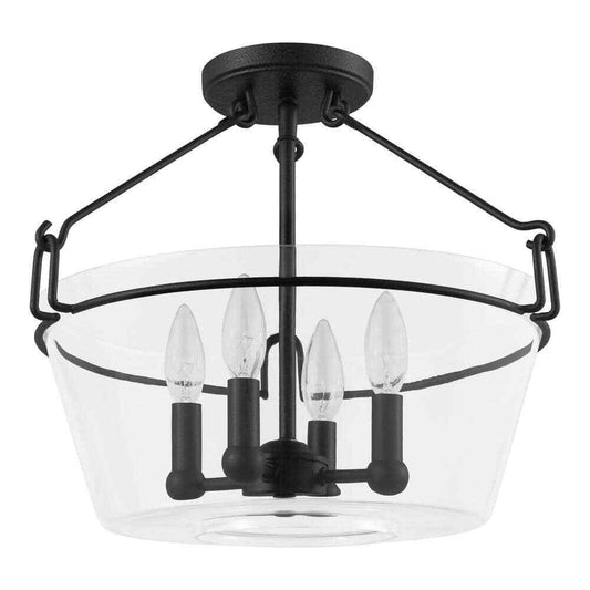 Home Decorators Crestlane 16.5 in. 4-Light Black Semi-Flush Mount Glass Fixture