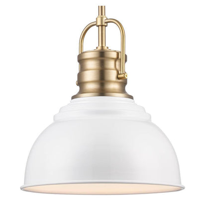 Home Decorators Shelston 10 in. White and Brass Hanging Pendant w/ Metal Shade