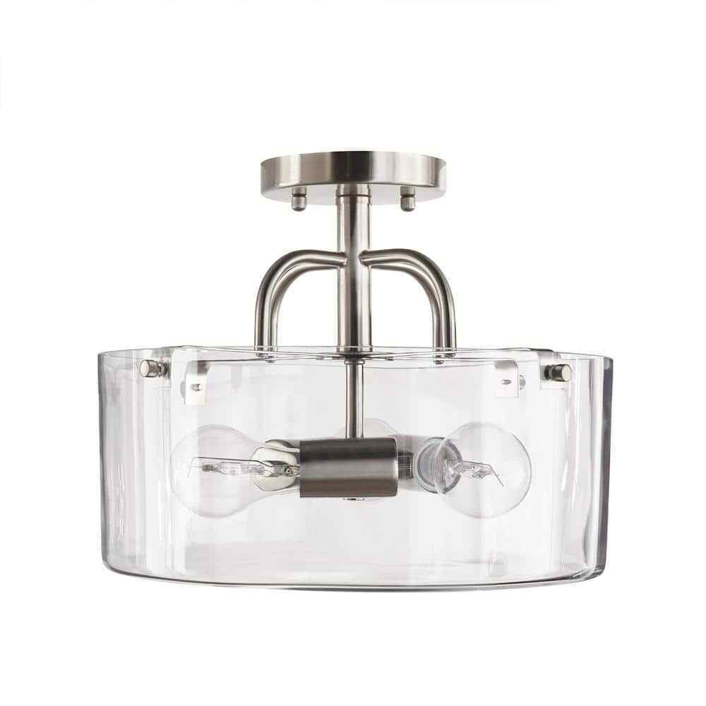 Home Decorators Shirwell 3-Light Brushed Nickel Semi-Flush Mount