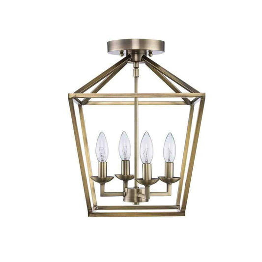 Home Decorators Weyburn 16.5 in. 4-Light Brushed Brass Lantern Semi-Flush Mount