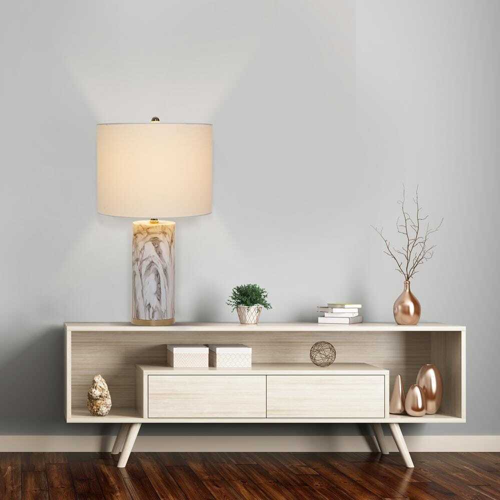 Cresswell 24.5 in. Faux Marble Table Lamp with White Shade