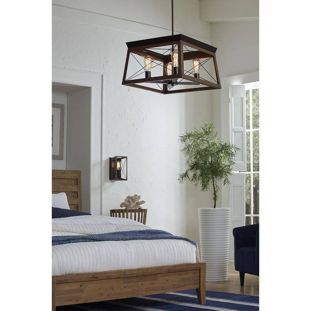 Progress Lighting Briarwood 4-Light Antique Bronze Farmhouse Square Chandelier