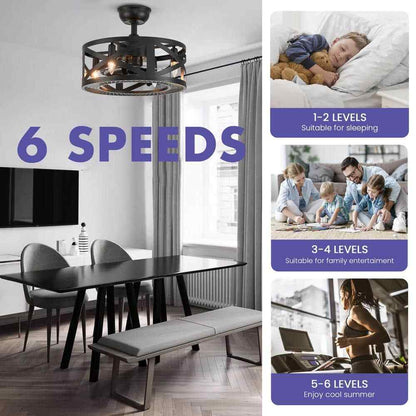 ANTOINE 17 in. Black Ceiling Fan Farmhouse Caged Ceiling Fan w/ Lights + Remote