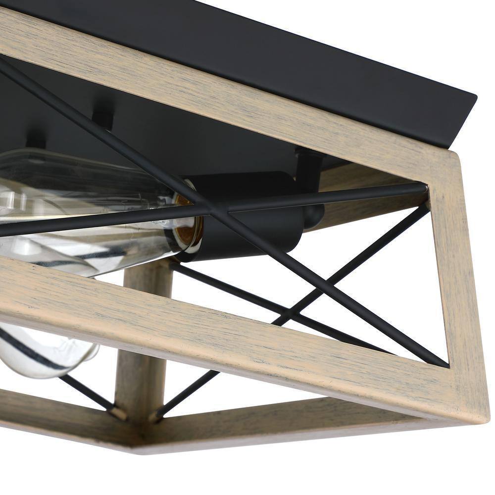 Hukoro Mousse 12 in. W 2-Light Flush Mount w/ Matte Black Finish and Oak Accents