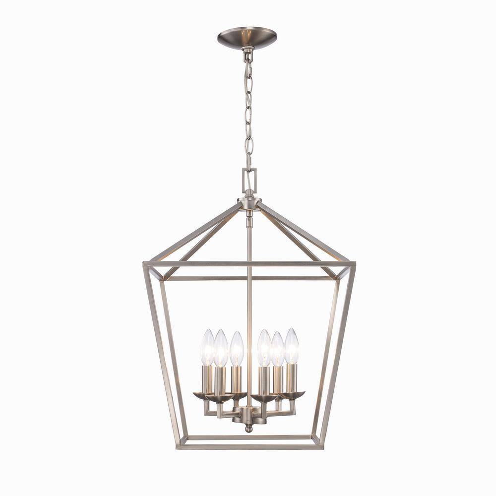 Home Decorators Weyburn 6-Light Brushed Nickel Caged Farmhouse Chandelier