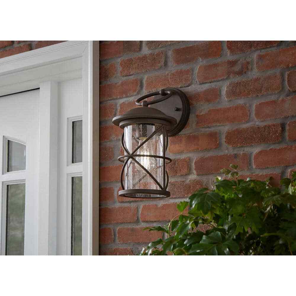 Hampton Bay Wakefield 13.5 in. 1-Light Bronze Outdoor Wall Lantern Sconce