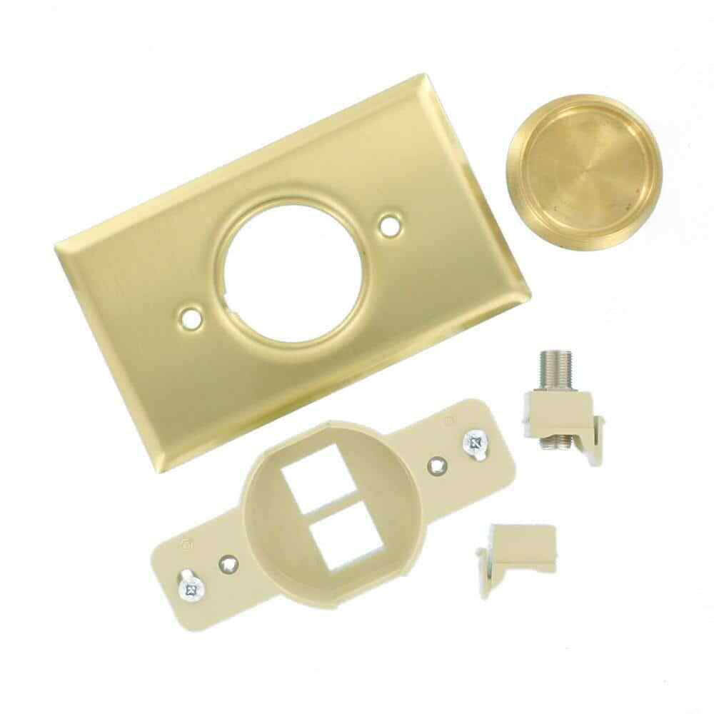 Leviton F Connector Floor Jack Assembly w/ 1-Jack 1-Blank Insert Wallplate Brass