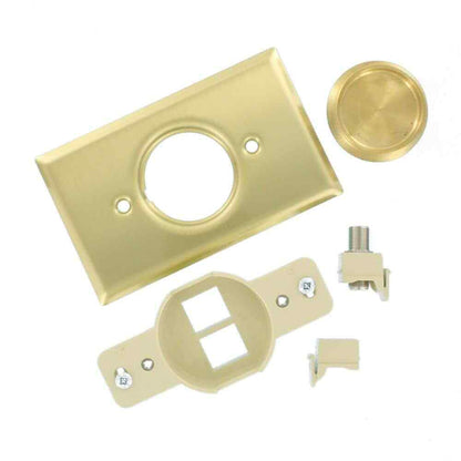 Leviton F Connector Floor Jack Assembly w/ 1-Jack 1-Blank Insert Wallplate Brass