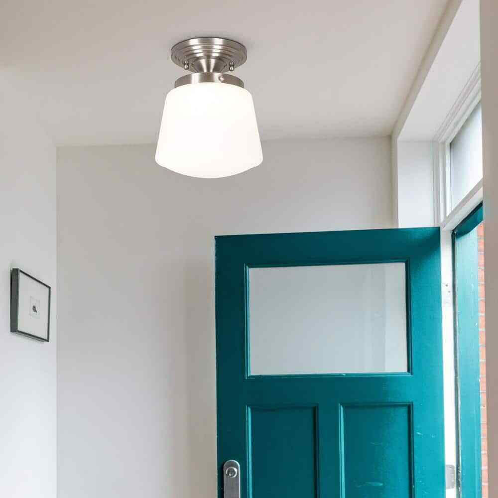 Cresswell LED 9.75 in. Brushed Nickel Vintage Inspired Semi Flush Mount