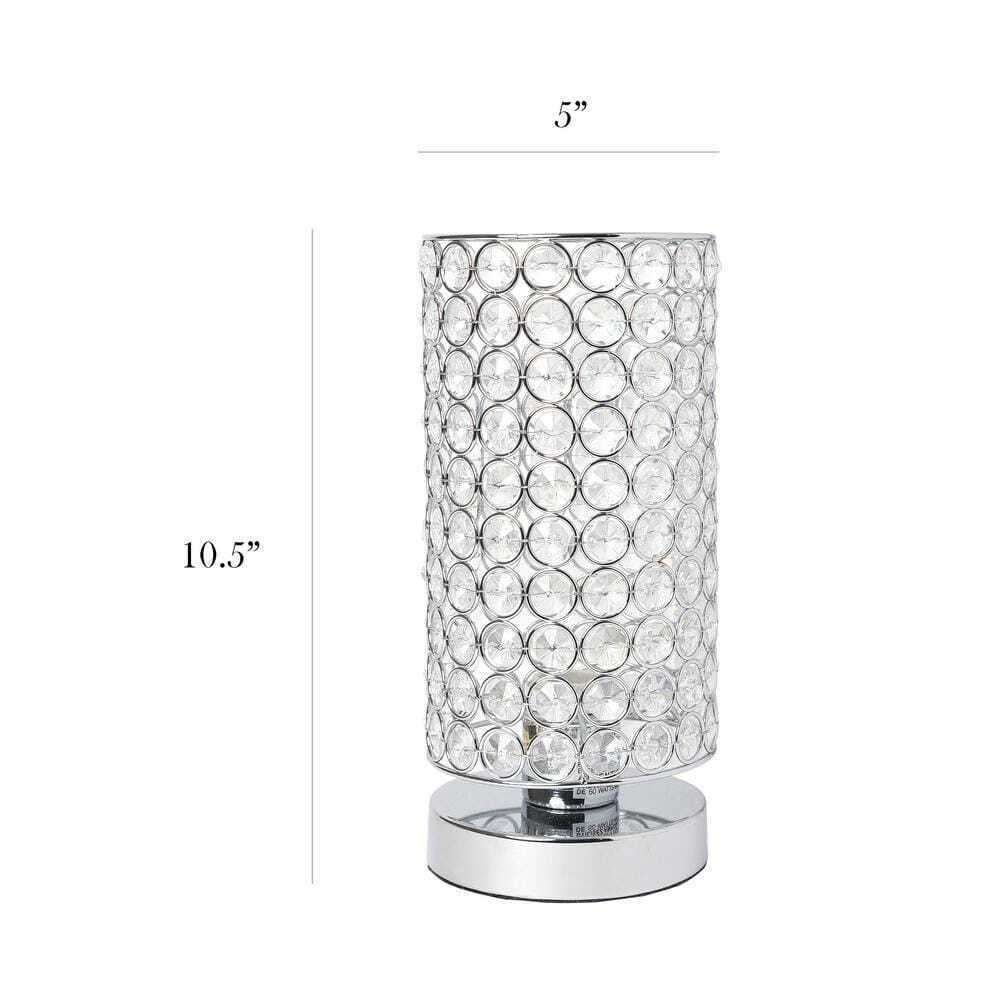 Elegant Designs 10.75 in. Chrome Elipse Crystal Cylindrical Uplight Table Lamp