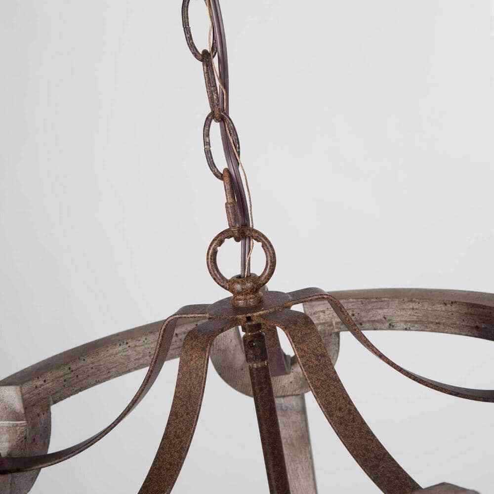 LNC Rustic Farmhouse 5-Light Bronze Weathered Real Wood Drum Chandelier