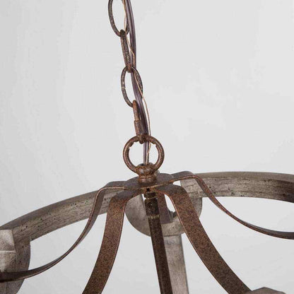 LNC Rustic Farmhouse 5-Light Bronze Weathered Real Wood Drum Chandelier