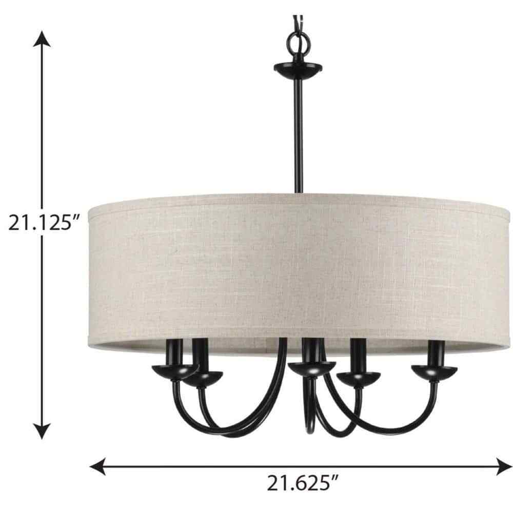 Progress Lighting Drum Shade Collection Farmhouse 21-5/8 in. 5-Light Matte Black