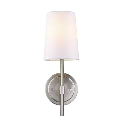 Globe Electric Clarissa 1-Light Brushed Nickel Wall Sconce w/ White Fabric Shade