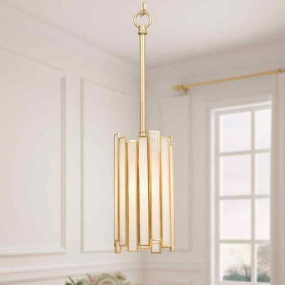 LNC Gold 1-Light Drum Pendant w/ Tiffany Glass Shade Hanging Light