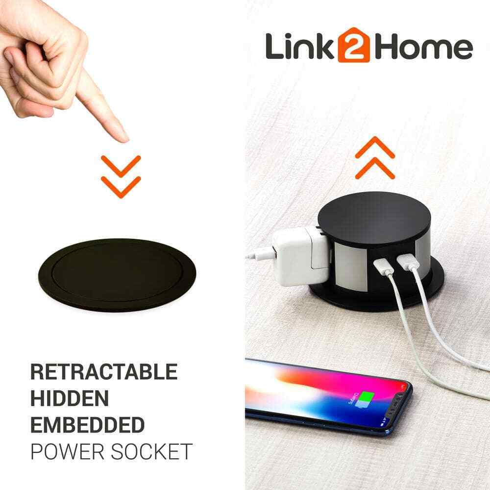 Link2Home Pop Up-Outlet Induction Charger USB-C Ports Surge Protection