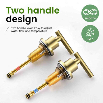UKISHIRO 8 in. Widespread Double Handle High-Arc Bathroom Faucet in Brushed Gold