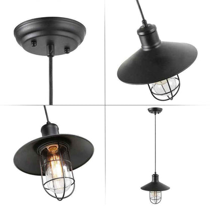 LNC Black Metal Wire Cage Pendant w/ Clear Glass Shade