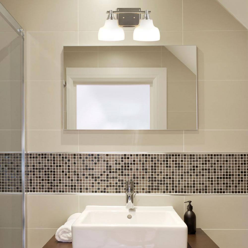 Cresswell 2-Lights Polished Nickel Vanity Light with Milk White Glass Shades