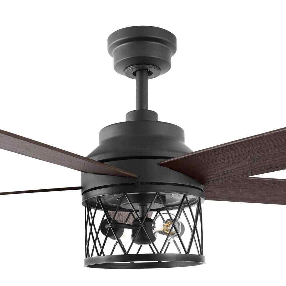 Hampton Bay North Grove 52 in. Indoor LED Matte Black Dry Rated Ceiling Fan