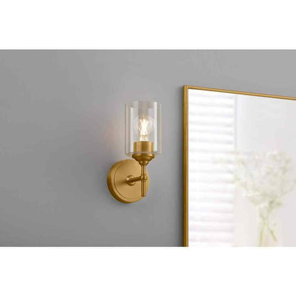 Home Decorators Ayelen 1-Light Matte Brass Clear Glass Indoor Wall Sconce