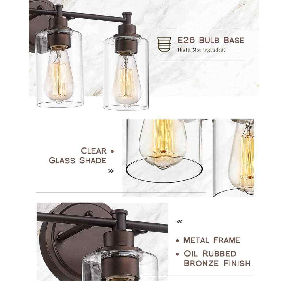 JAZAVA 17.25 in. 3-Light Oil Rubbed Bronze Vanity Light with Clear Glass Shade