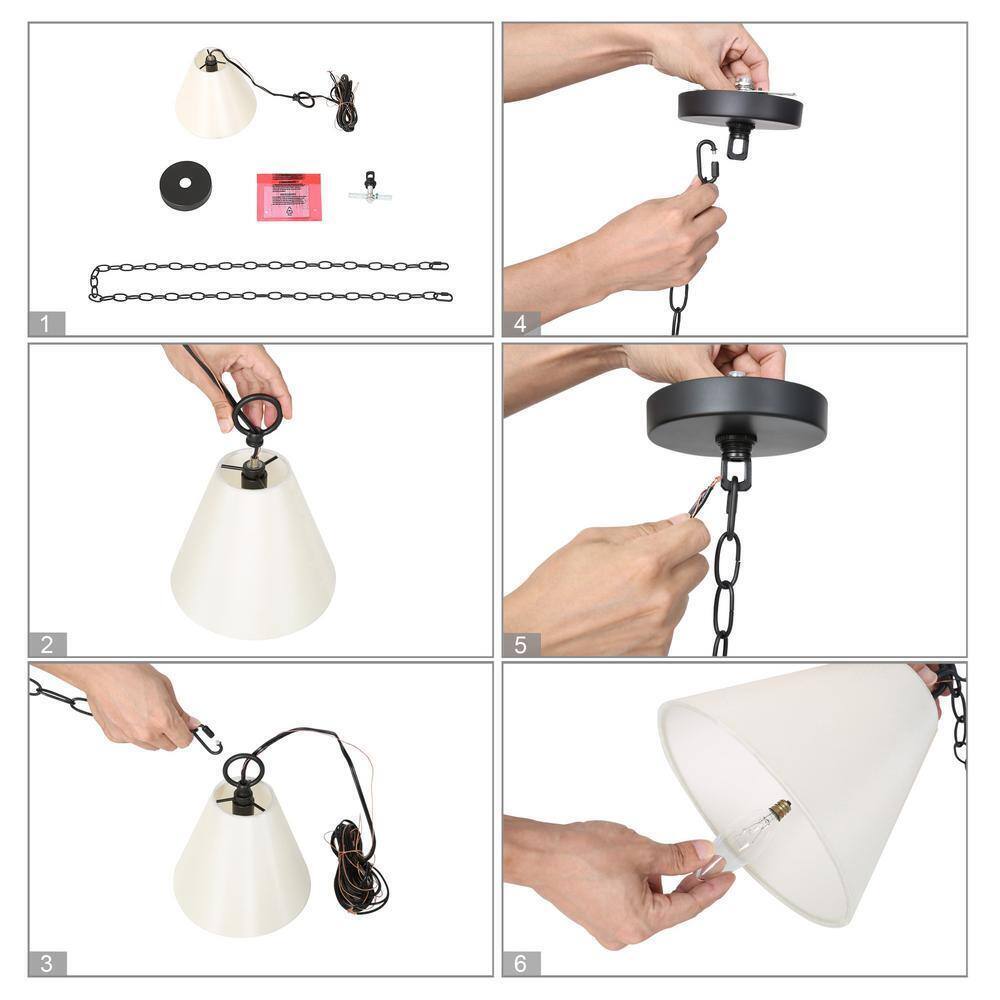 LNC Modern White Pendant Light with Fabric Shade 1-Light