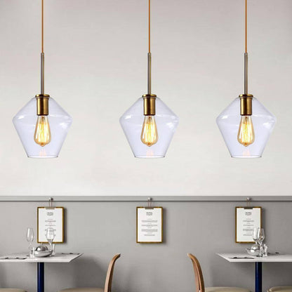 LamQee 9.1 in. W x 8.5 in. H 1-Light Clear Glass Champagne Gold Pendant Light