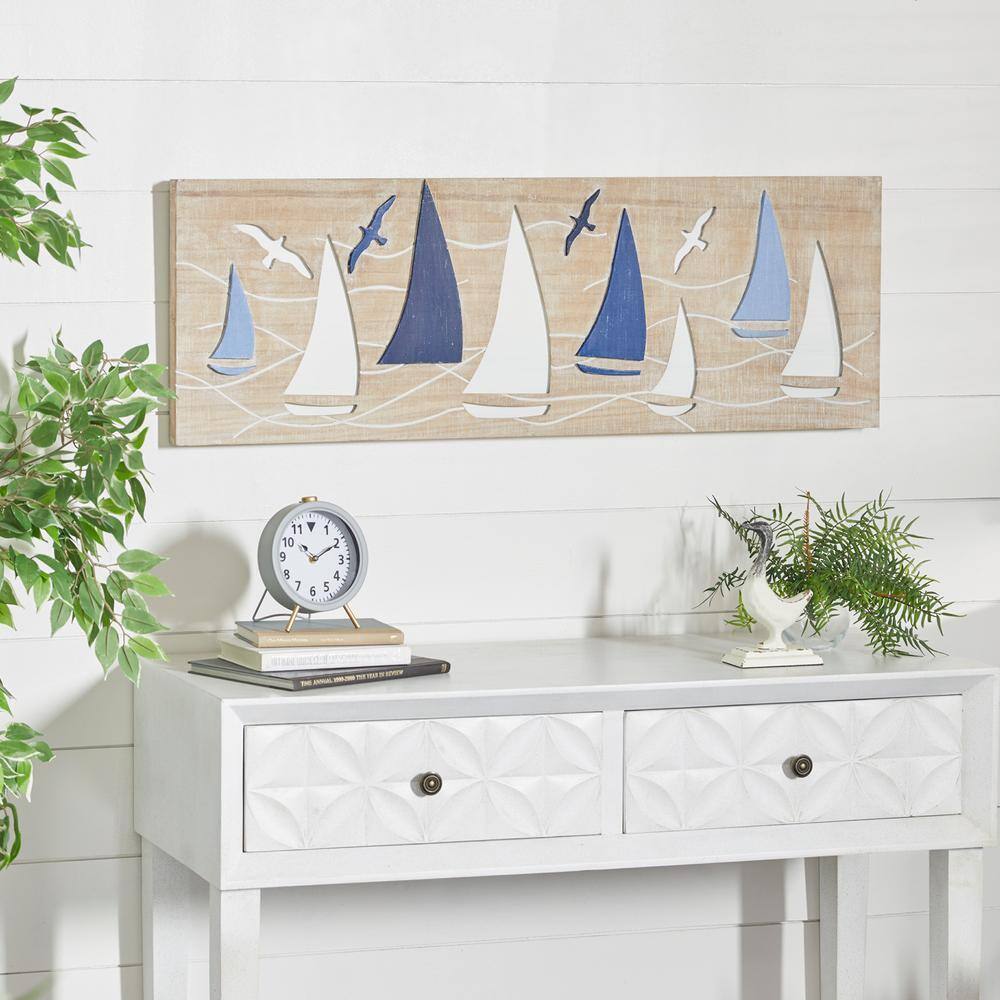Litton Lane Wood Brown Sail Boat and Seagull Wall Decor Art Picture