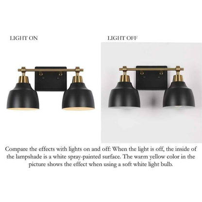LNC Modern 14.5 in. 2-Light Black Vanity w/ Brass Plated Metal Arm + Bell Shades