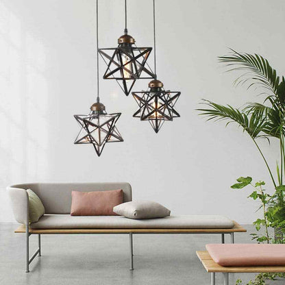 OUKANING 12 in. Brown Antique Moravian Star Pendant Light w/ Metal Glass Shade