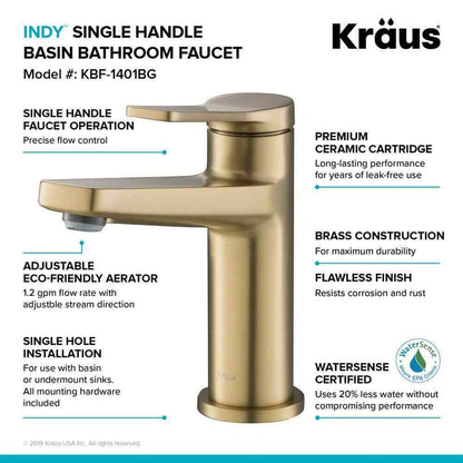 KRAUS Indy Single Hole Single-Handle Basin Bathroom Faucet in Brushed Gold