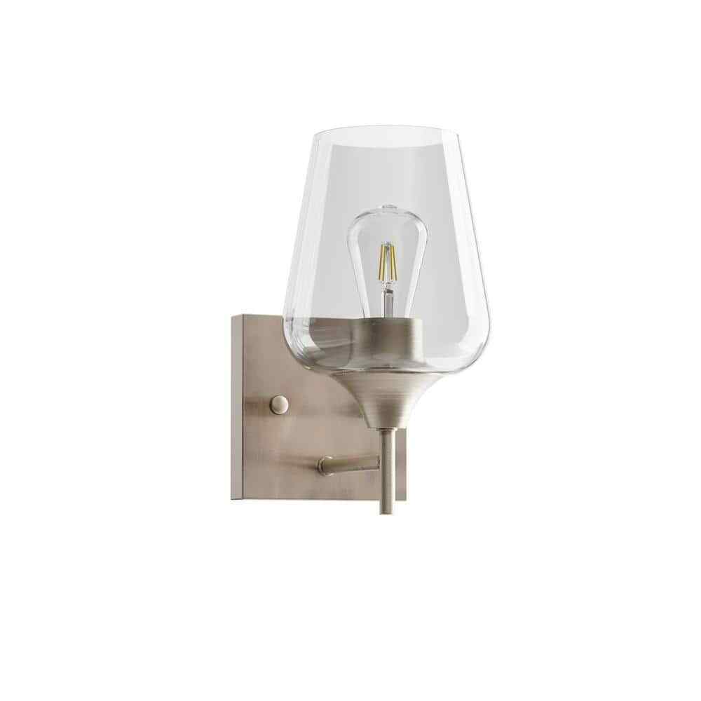 Merra 1-Light Brushed Nickel Wall Sconce Vanity Light with Glass Shade