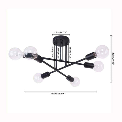 RRTYO Highlandville 23.62 in. 6-Light Black Sputnik Semi-Flush Mount